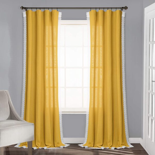 yellow linen and lace curtain
