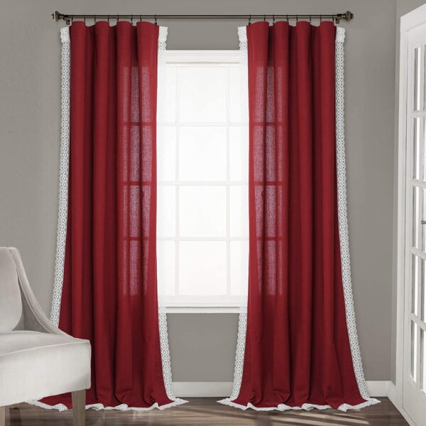 Red linen and lace curtain