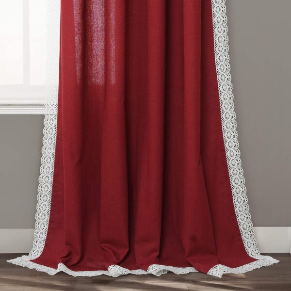 linen and lace red curtain