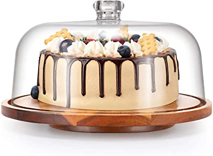 Wood Cake Stands with Dome Footed Cupcakes Display Plate Serving