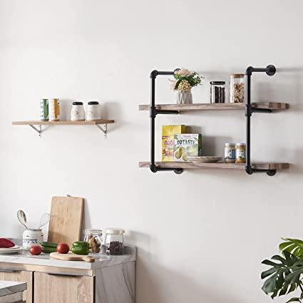  RHF Rustic Wall Shelf, Wood Wall Shelves, Hanging Shelf  Organizer Rack, Decorative Floating Shelves for Living Room, Bathroom,  Kitchen, Office - 2 Hooks 2-Tier (Brown) : Home & Kitchen
