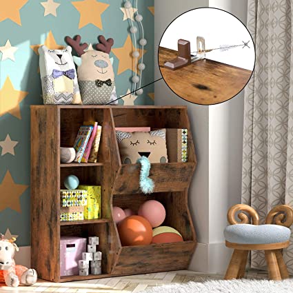 Lerliuo Kids Toy Storage Organizer, Children Small Bookcase and Bookshelf, Toddler 4 Cubby Toy Storage Cabinet, Toy Shelf for Playroom, Bedroom